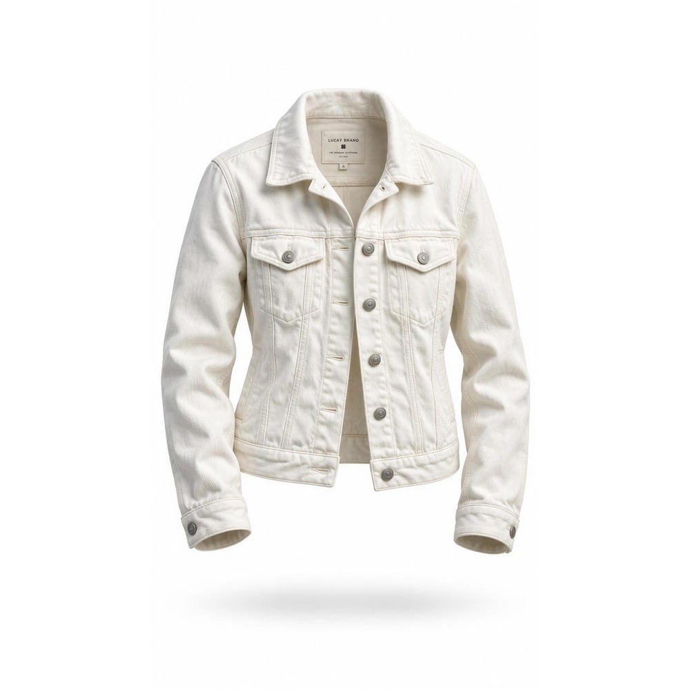 Lucky Brand Womens White Denim Trucker Jacket Size Small 100% Cotton Jean Jacket